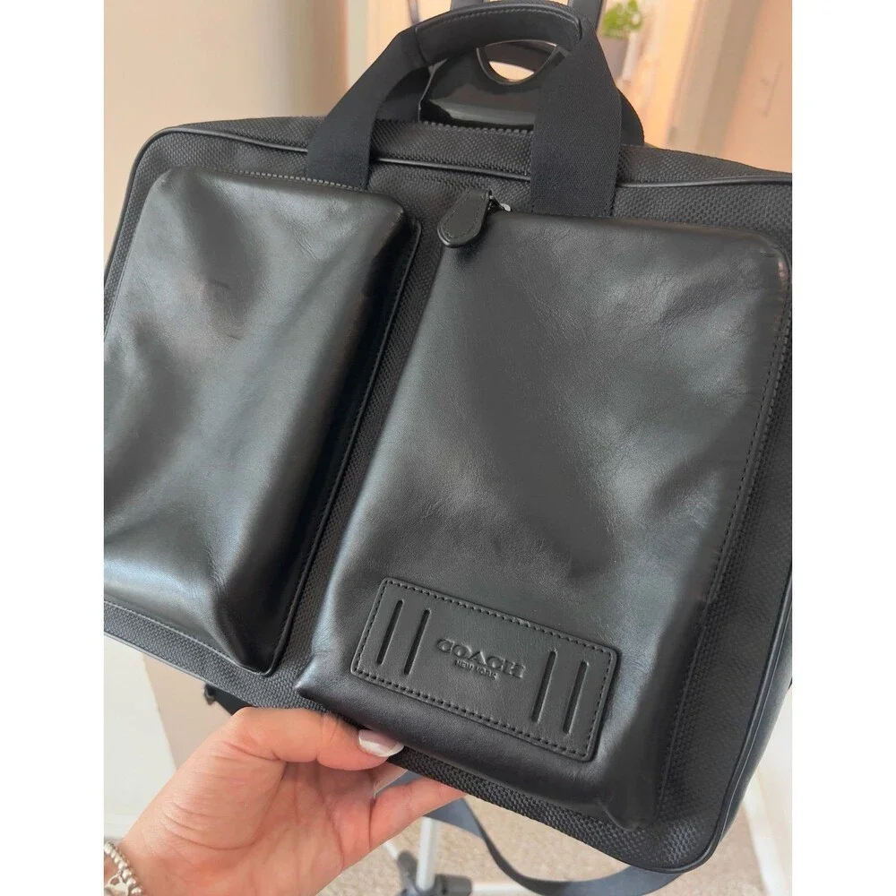 Coach Rider Briefcase Laptop Travel Bag - Black Leather and Nylon